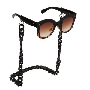 Brown Oversized Cateye Sunglasses with Chain